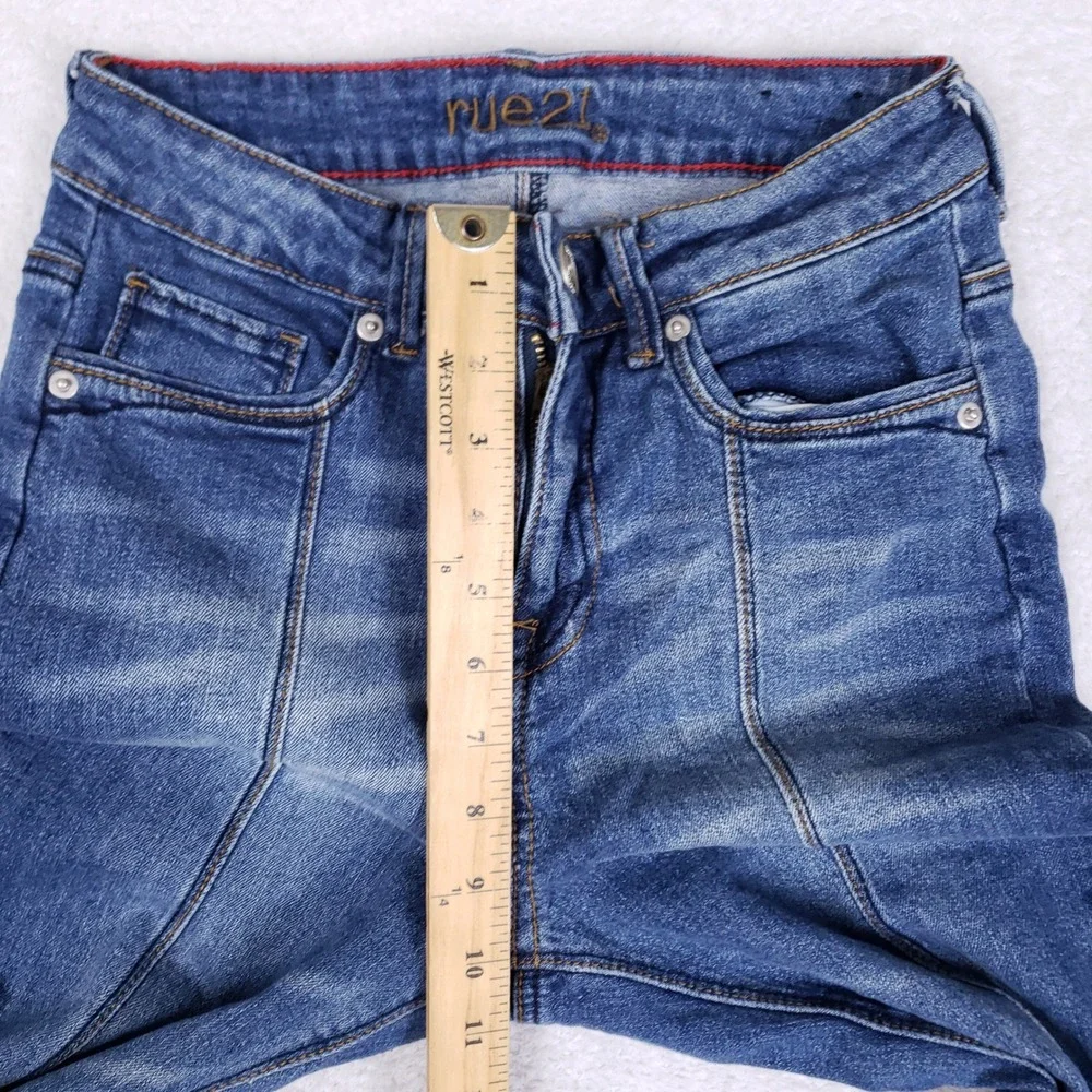 Rue21 Jeggings Womens Sz 8 Blue Uber High Rise Front Seam Frayed Step Hem Jeans